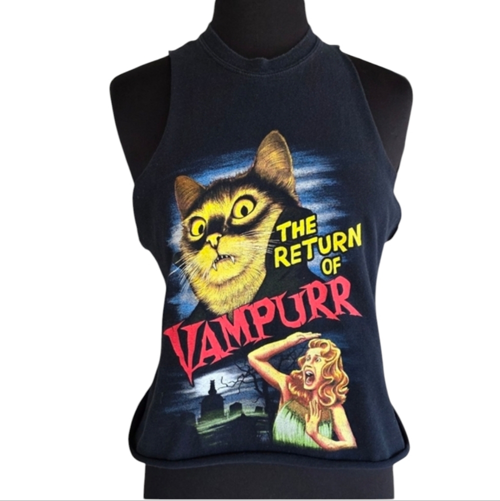 Threadless Black The Return of Vampurr Tank Top Small Goth Girlie Custom Cut